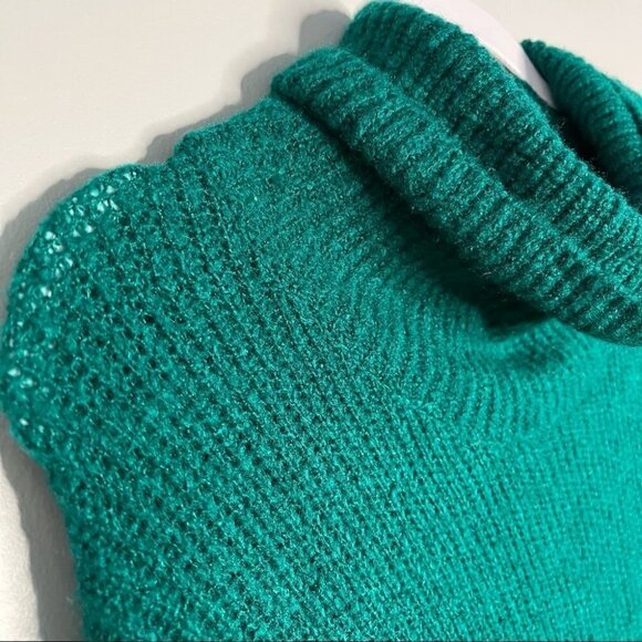WRANGLER Retro Sz S Teal Knit Cowl Neck Turtleneck Fringe Sweater Dress - Picture 3 of 7